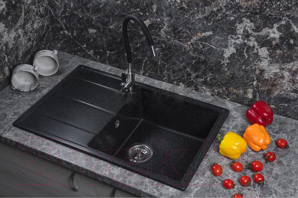 Изображение товара Мойка кухонная Marblan Magnum R (черный, с сифоном)