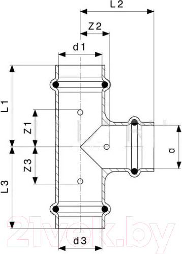 Изображение товара Тройник Viega Profipress 35x28x35 292041