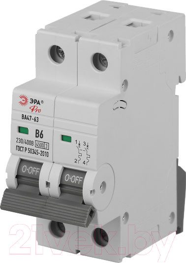Изображение товара Выключатель автоматический ЭРА Pro VA63-2P06B4.5 ВА47-63 2P 6А / Б0059377