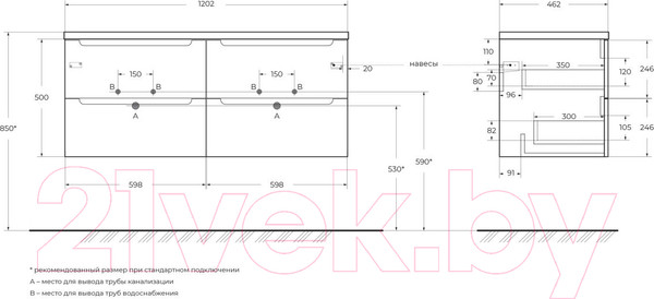 Изображение товара Тумба под умывальник BelBagno ETNA-1200-4C-SO-2-RW