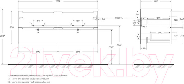 Изображение товара Тумба под умывальник BelBagno ETNA-1200-4C-SO-2-RN