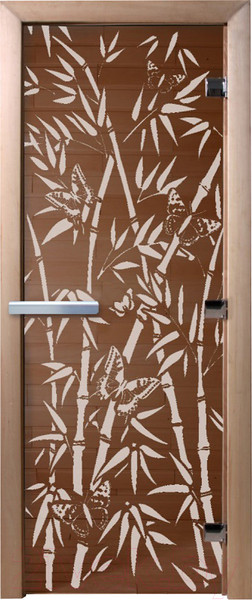 Изображение товара Стеклянная дверь для бани/сауны Doorwood Бамбук и бабочки 80x200 / DW00056 (бронза)