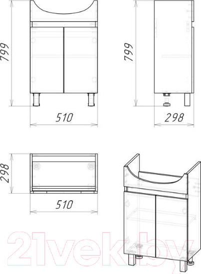 Изображение товара Тумба под умывальник Grossman Поло / 105501-1 (дуб сонома/белый)