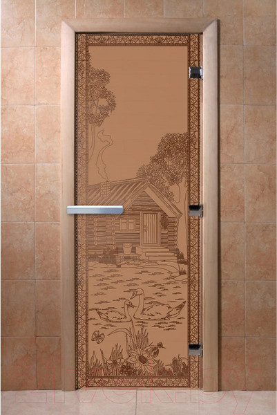 Изображение товара Стеклянная дверь для бани/сауны Doorwood Банька в лесу 80x200 / DW00922 (бронза матовый)