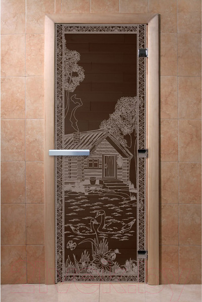 Изображение товара Стеклянная дверь для бани/сауны Doorwood Банька в лесу 70x190 / DW02932 (графит)