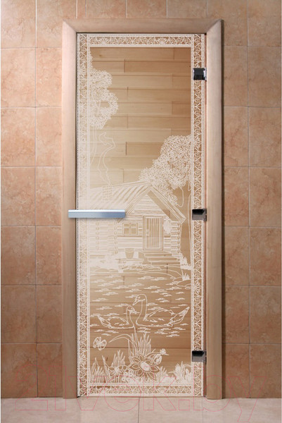 Изображение товара Стеклянная дверь для бани/сауны Doorwood Банька в лесу 80x200 / DW00917 (прозрачный)