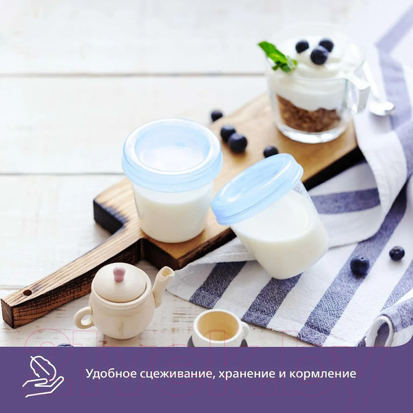 Изображение товара Молокоотсос ручной Philips AVENT С контейнерами и бутылочкой / F24001 (125мл)