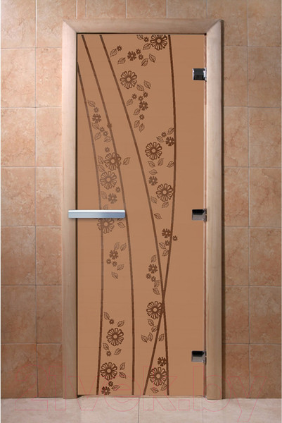 Изображение товара Стеклянная дверь для бани/сауны Doorwood Весна цветы 70x190 / DW00073 (бронза матовый)