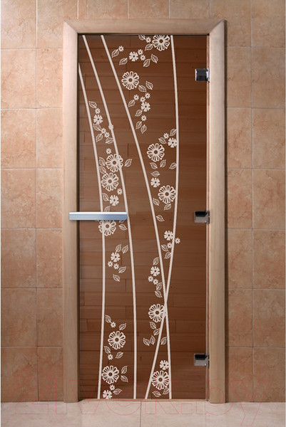 Изображение товара Стеклянная дверь для бани/сауны Doorwood Весна цветы 70x190 / DW00071 (бронза)