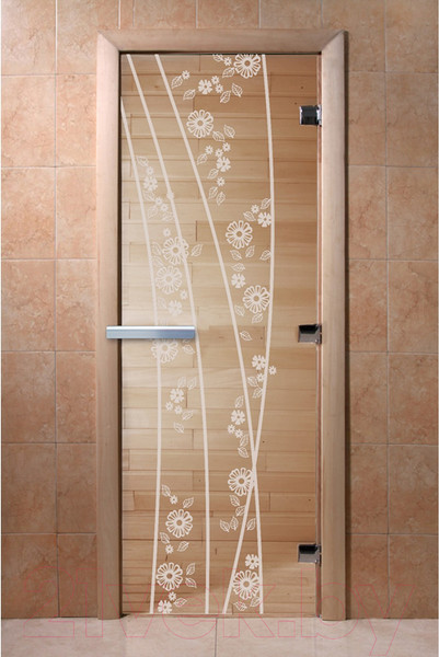 Изображение товара Стеклянная дверь для бани/сауны Doorwood Весна цветы 70x190 / DW00971 (прозрачный)