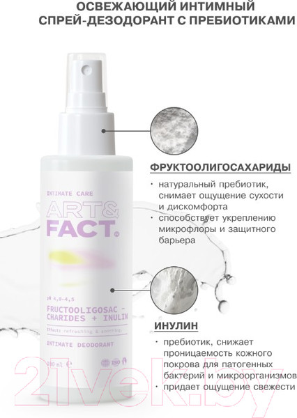 Изображение товара Спрей для интимной гигиены Art&Fact Fructooligosaccharides + Inulin Освежающий (100мл)