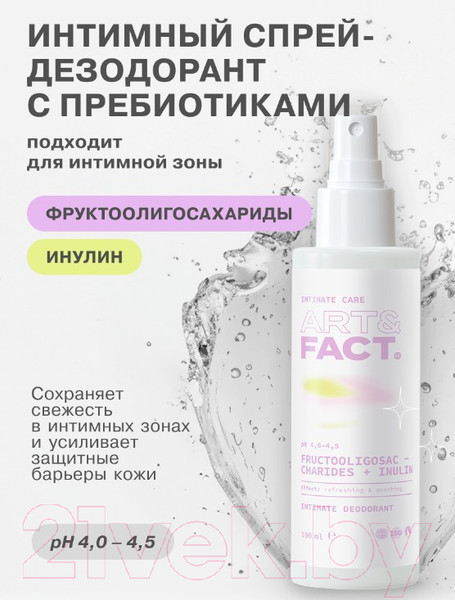 Изображение товара Спрей для интимной гигиены Art&Fact Fructooligosaccharides + Inulin Освежающий (100мл)