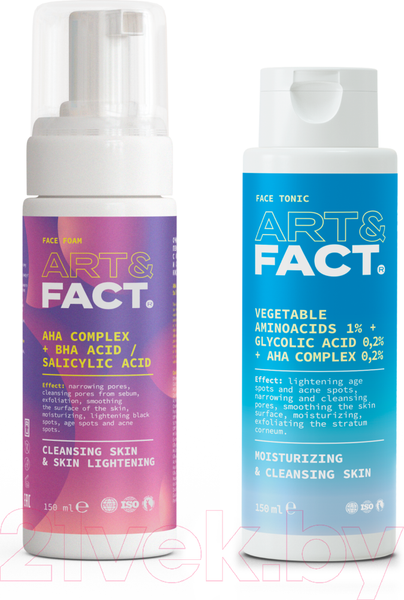 Изображение товара Набор косметики для лица Art&Fact AHA + BHA Complex + Vegetable Aminoacids Тоник+Пенка д/умывания (2x150мл)