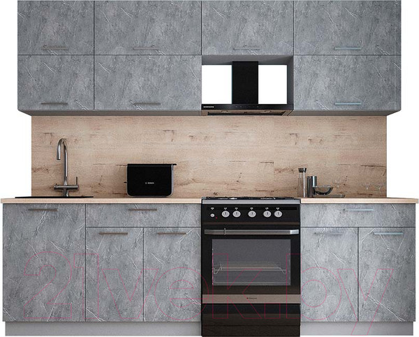 Изображение товара Кухонный гарнитур Интерлиния Мила Gloss 60-25 (керамика/керамика/травертин серый)