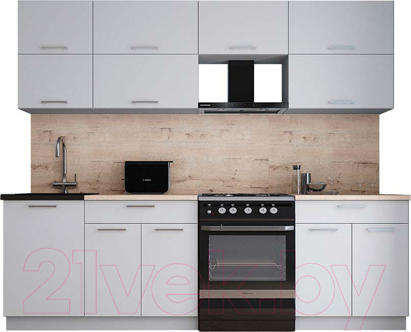 Изображение товара Кухонный гарнитур Интерлиния Мила Gloss 60-25 (грей/грей/травертин серый)