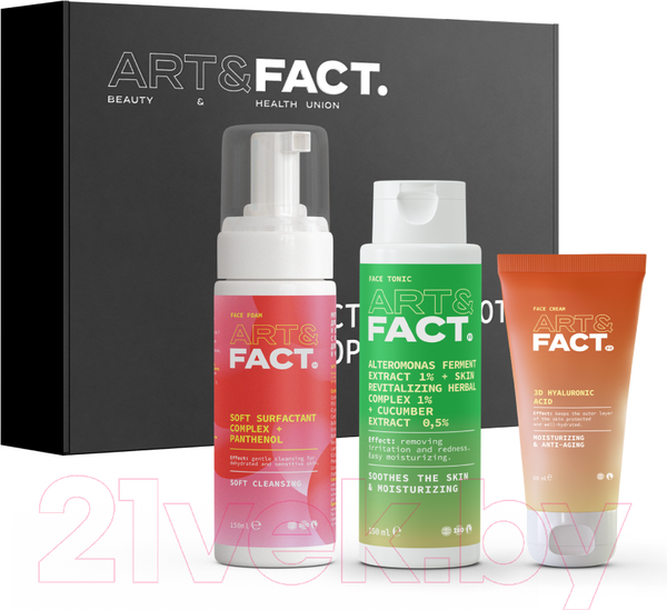 Изображение товара Набор косметики для лица Art&Fact Для мягкого базового ухода Пенка для умывания+Тоник+Крем (150мл+150мл+50мл)
