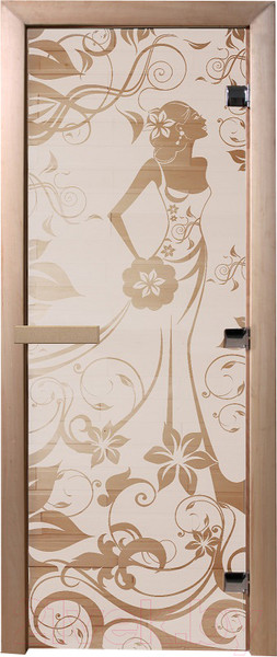 Изображение товара Стеклянная дверь для бани/сауны Doorwood Девушка в цветах 80x200 / DW01058 (прозрачный)