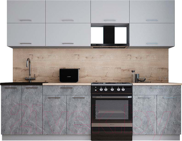 Изображение товара Кухонный гарнитур Интерлиния Мила Gloss 60-26 (грей/керамика/травертин серый)