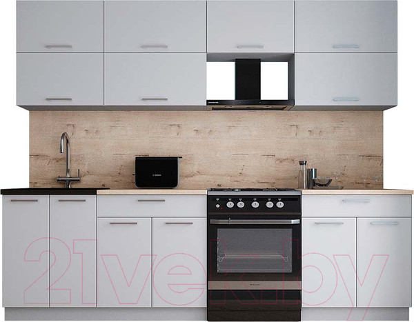 Изображение товара Кухонный гарнитур Интерлиния Мила Gloss 60-26 (грей/грей/травертин серый)