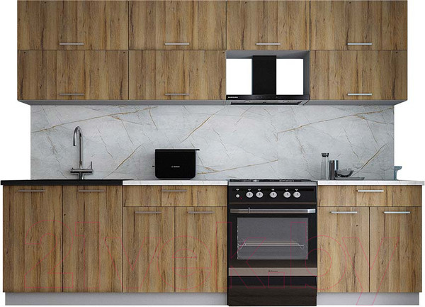 Изображение товара Кухонный гарнитур Интерлиния Мила Gloss 60-28 (дуб вотан/дуб вотан/травертин серый)