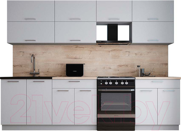 Изображение товара Кухонный гарнитур Интерлиния Мила Gloss 60-28 (грей/грей/травертин серый)