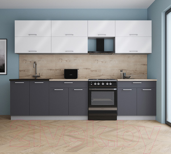 Изображение товара Кухонный гарнитур Интерлиния Мила Gloss 60-30 (белый глянец/пепел/травертин серый)