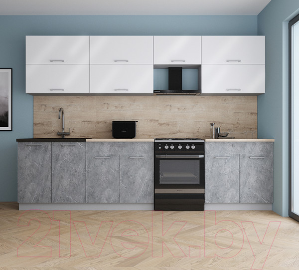Изображение товара Кухонный гарнитур Интерлиния Мила Gloss 60-30 (белый глянец/керамика/травертин серый)