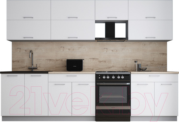 Изображение товара Кухонный гарнитур Интерлиния Мила Gloss 60-30 (белый/белый/травертин серый)