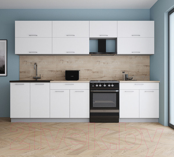 Изображение товара Кухонный гарнитур Интерлиния Мила Gloss 60-30 (белый/белый/травертин серый)