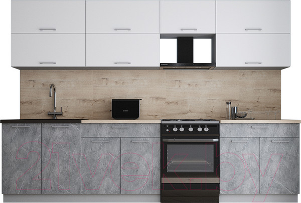 Изображение товара Кухонный гарнитур Интерлиния Мила Gloss 60-30 (белый/керамика/травертин серый)