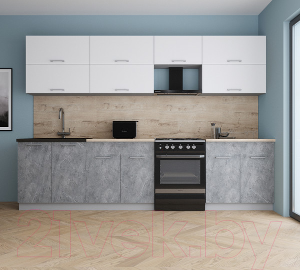 Изображение товара Кухонный гарнитур Интерлиния Мила Gloss 60-30 (белый/керамика/травертин серый)
