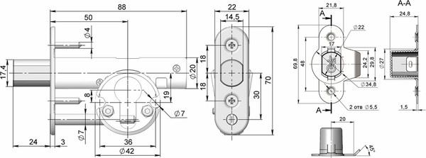 Изображение товара Замок врезной Crit Minilock ЗВ-П24