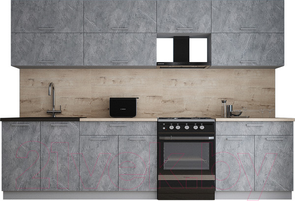 Изображение товара Кухонный гарнитур Интерлиния Мила Gloss 60-30 (керамика/керамика/травертин серый)