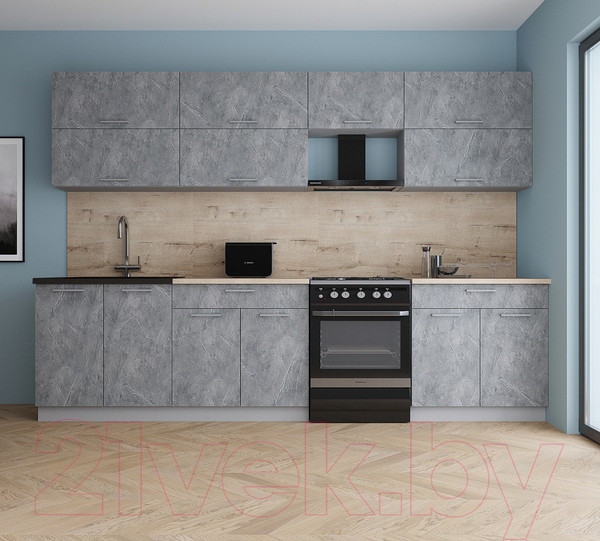 Изображение товара Кухонный гарнитур Интерлиния Мила Gloss 60-30 (керамика/керамика/травертин серый)