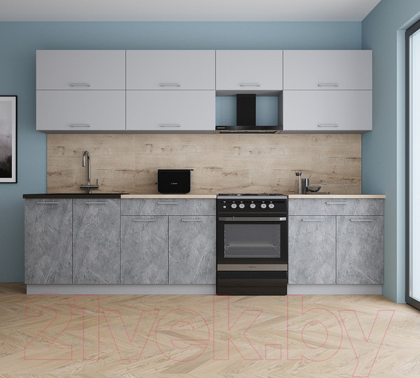 Изображение товара Кухонный гарнитур Интерлиния Мила Gloss 60-30 (грей/керамика/травертин серый)