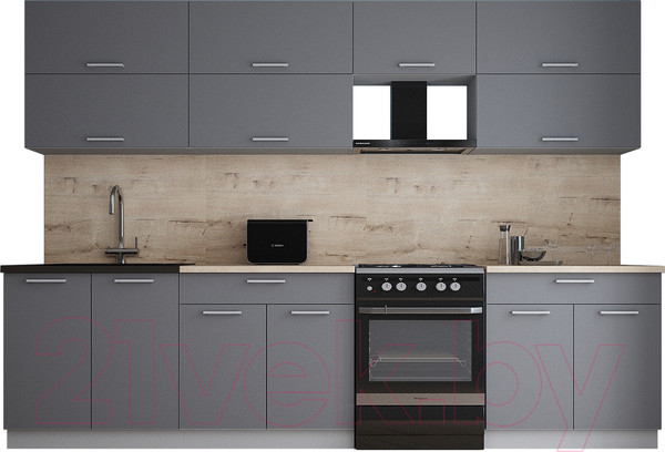 Изображение товара Кухонный гарнитур Интерлиния Мила Gloss 60-30 (серый/серый/травертин серый)