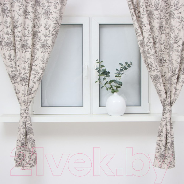 Изображение товара Комплект штор Этель Black Flowers / 10283368 (149x180, 2шт, с подхватами)