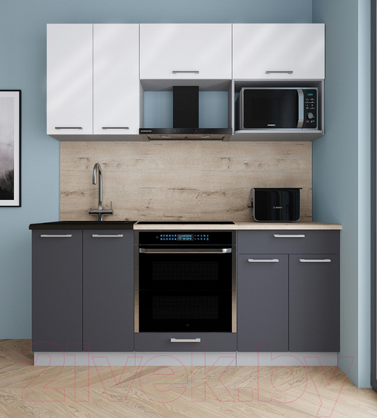 Изображение товара Кухонный гарнитур Интерлиния Мила Gloss 1.8 (белый глянец/пепел/травертин серый)