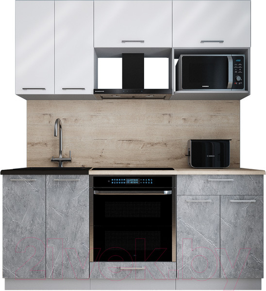 Изображение товара Кухонный гарнитур Интерлиния Мила Gloss 1.8 (белый глянец/керамика/травертин серый)