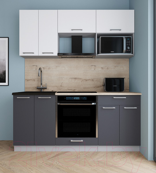 Изображение товара Кухонный гарнитур Интерлиния Мила Gloss 1.8 (белый/пепел/травертин серый)