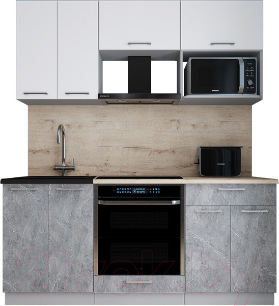 Изображение товара Кухонный гарнитур Интерлиния Мила Gloss 1.8 (белый/керамика/травертин серый)
