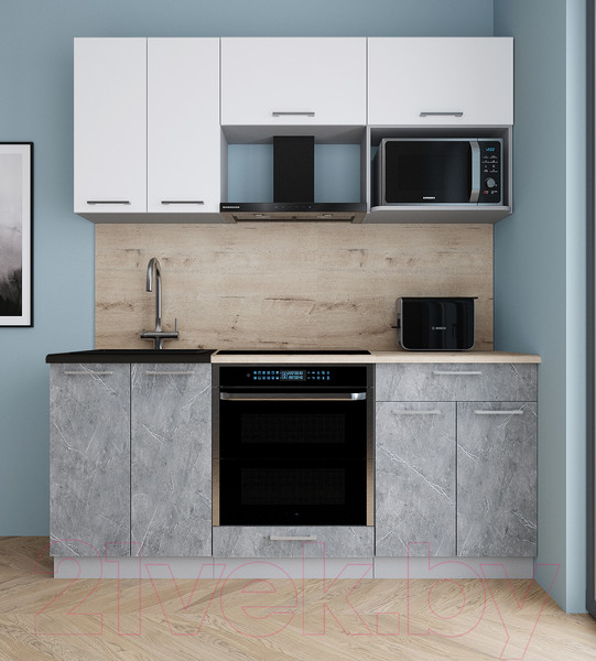 Изображение товара Кухонный гарнитур Интерлиния Мила Gloss 1.8 (белый/керамика/травертин серый)