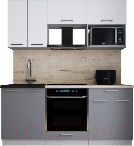 Изображение товара Кухонный гарнитур Интерлиния Мила Gloss 1.8 (белый/серый/травертин серый)