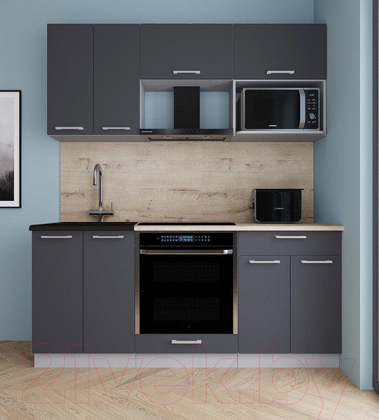 Изображение товара Кухонный гарнитур Интерлиния Мила Gloss 1.8 (пепел/пепел/травертин серый)