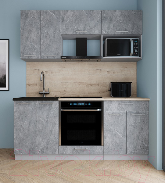 Изображение товара Кухонный гарнитур Интерлиния Мила Gloss 1.8 (керамика/керамика/травертин серый)