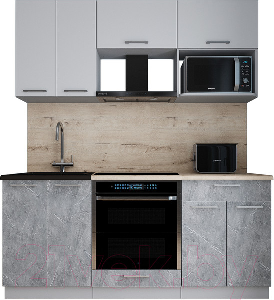 Изображение товара Кухонный гарнитур Интерлиния Мила Gloss 1.8 (грей/керамика/травертин серый)