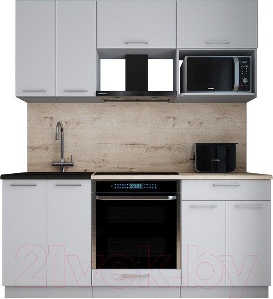 Изображение товара Кухонный гарнитур Интерлиния Мила Gloss 1.8 (грей/грей/травертин серый)