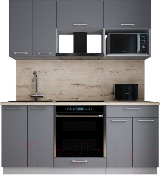 Изображение товара Кухонный гарнитур Интерлиния Мила Gloss 1.8 (серый/серый/травертин серый)