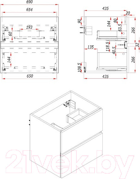 Изображение товара Тумба под умывальник ЗОВ Лира 70 / L70MW0MWGVA (белый глянец)
