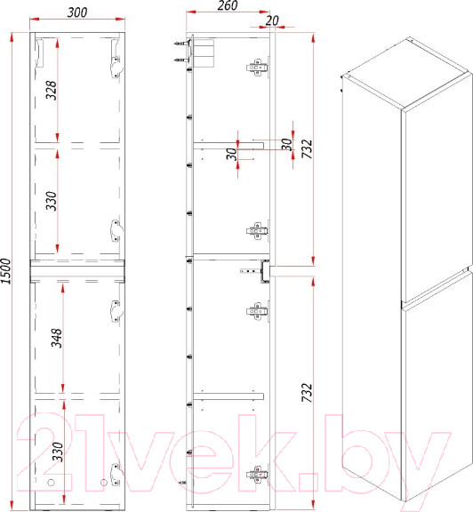 Изображение товара Шкаф-пенал для ванной ЗОВ Лира 150 / LP150MW0MWGVA (белый глянец)